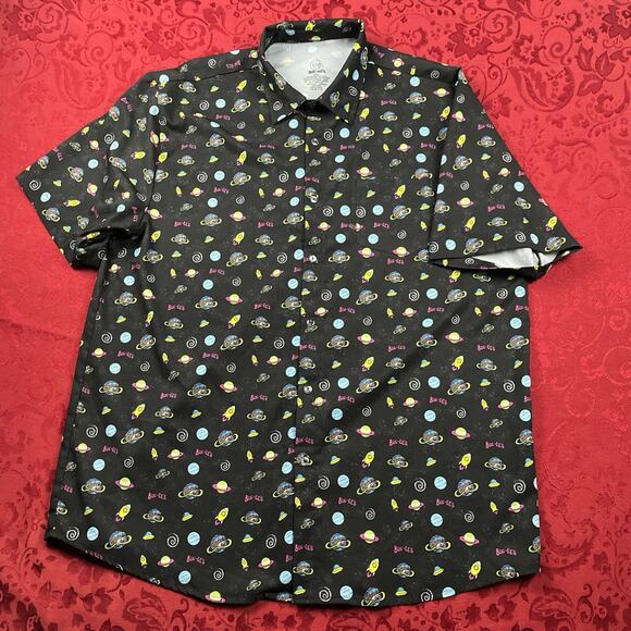 Buc-ees Space Camp Shirt Mens 2XL Black UFO Space Ships Planets Button - Picture 2 of 8